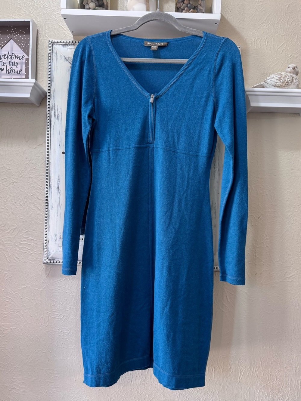 Tommy Bahama Cerulean Blue V-Neck 1/4 Zip Sweater Dress Sz XS